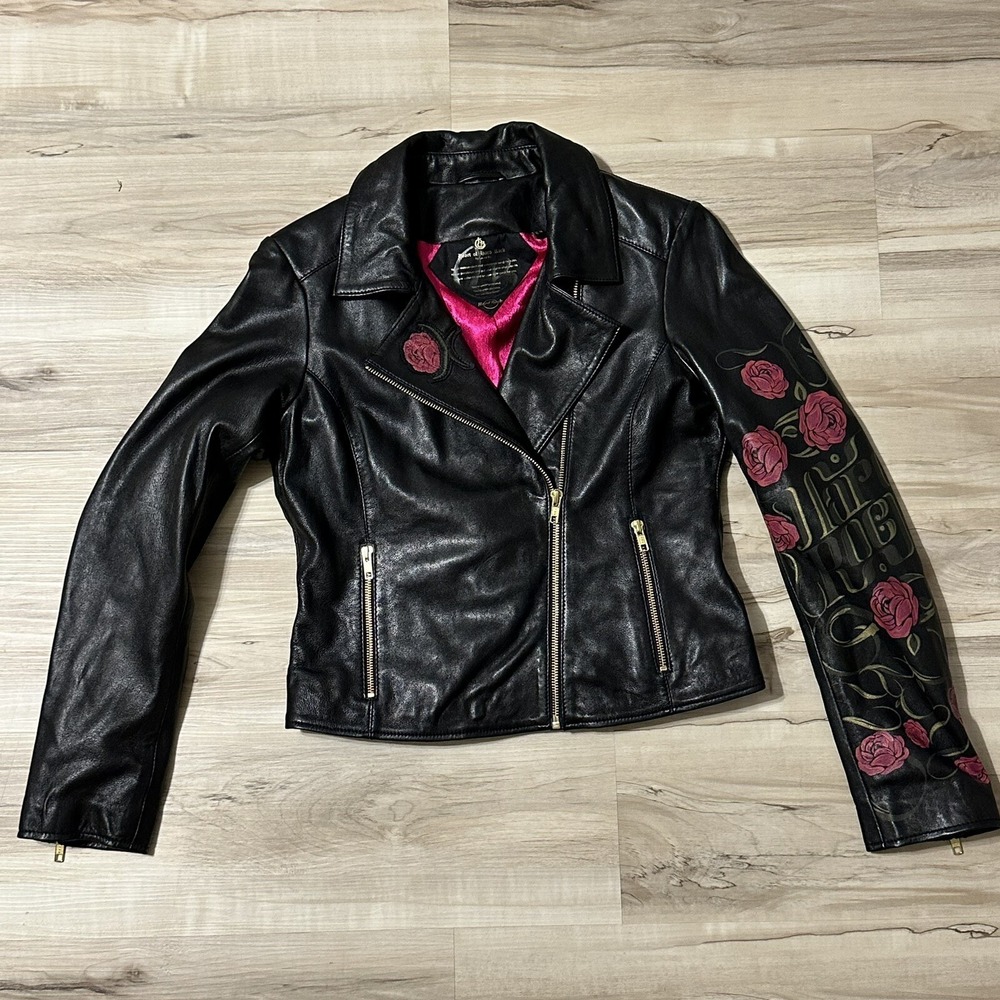Hard Rock Cafe Lamb Leather Motorcycle Jacket Women's Size Small Black‎ Laura Be